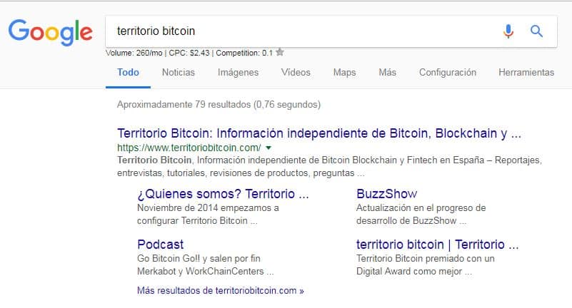 Ejemplo de un sitio web relacionado con el tema bitcoin