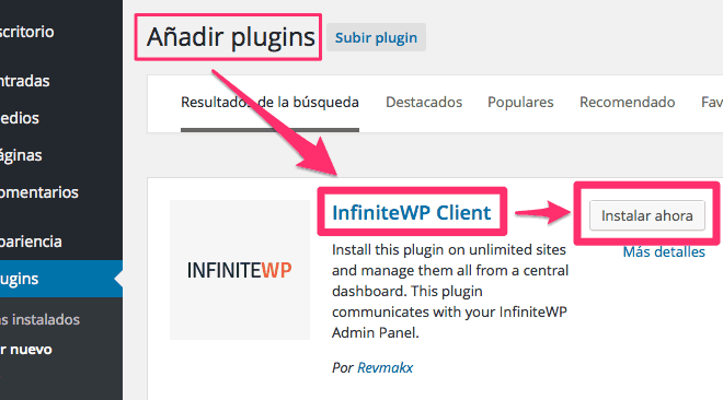 Agregar webs a InfiniteWP paso 1