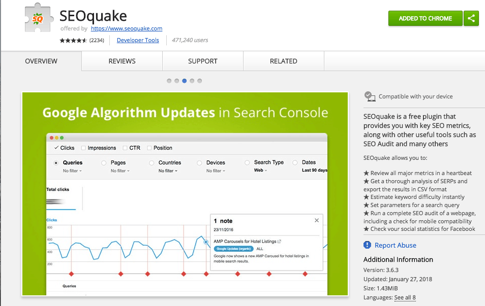 SEOquake en la Chrome web store