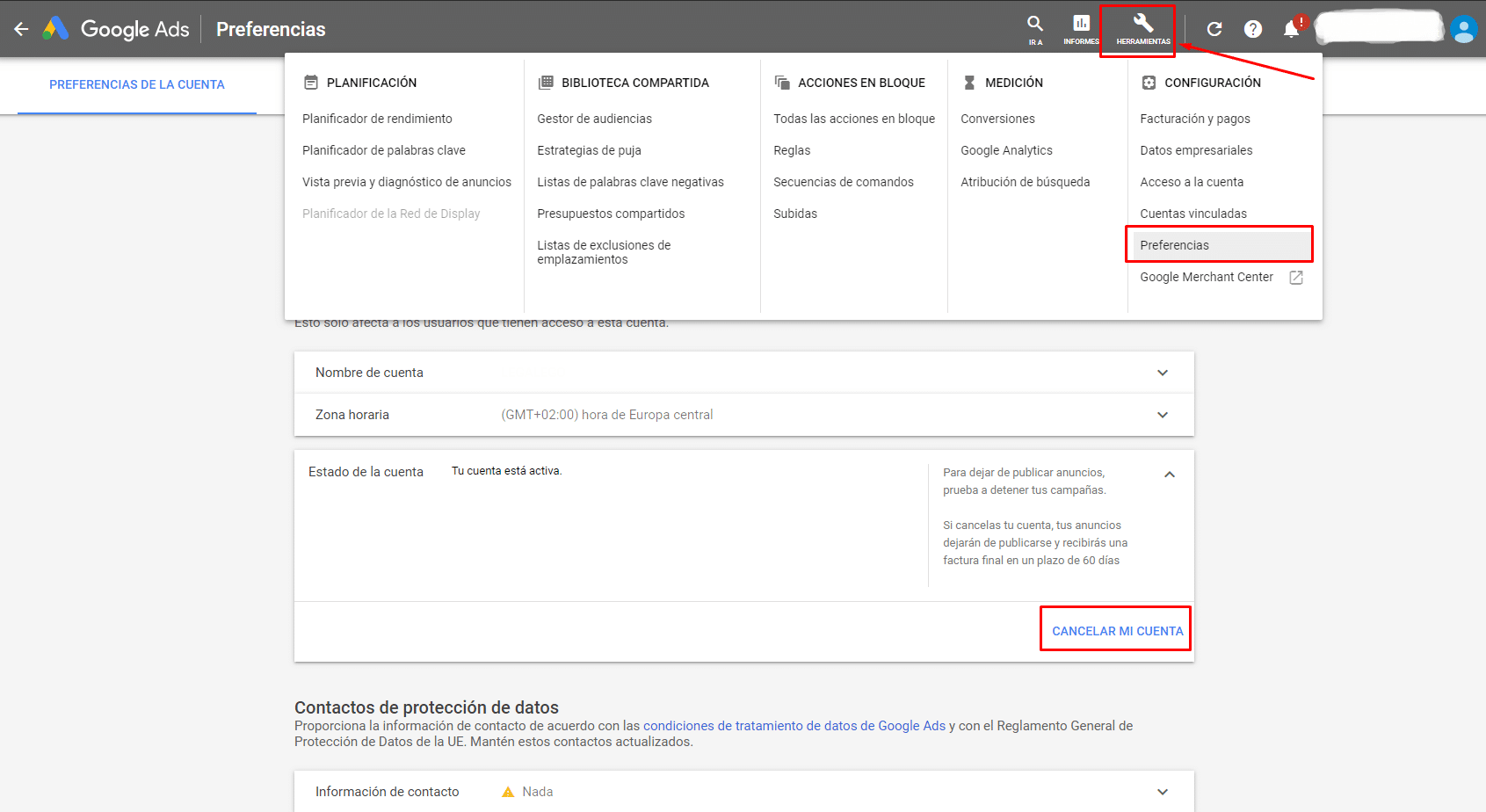 elimar cuenta google ads