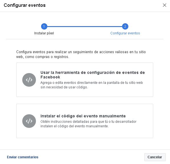 Configuración para eventos de píxeles de Facebook