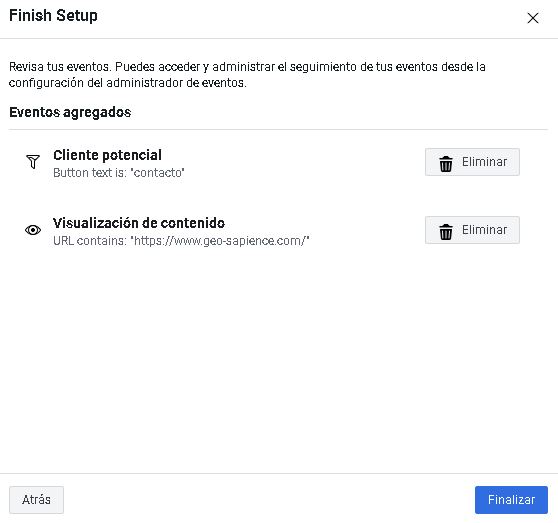 Complete la configuración para la operación de píxeles de Facebook
