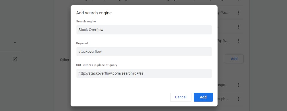 Opciones de motor de búsqueda adicionales en Google Chrome.