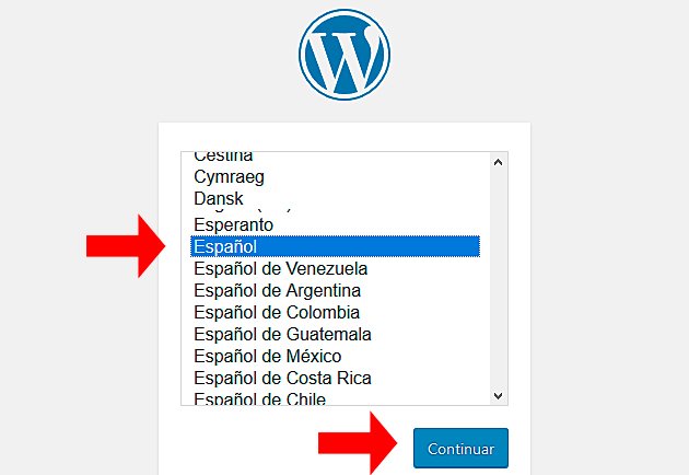 Selección de idioma del administrador