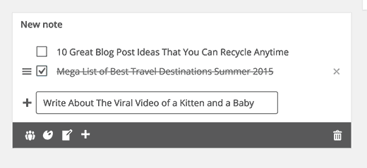 Eche un vistazo a los widgets en el panel de WordPress para guardar ideas para publicaciones.