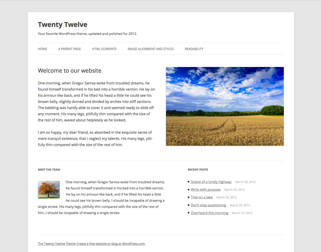 WordPress Twenty Twelve Theme - Captura de pantalla