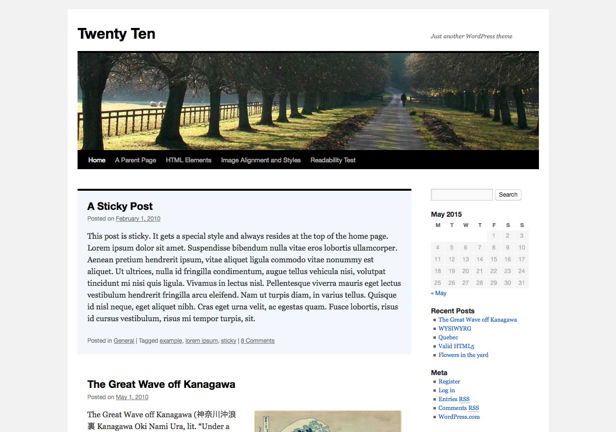 WordPress Twenty Ten Theme - Captura de pantalla