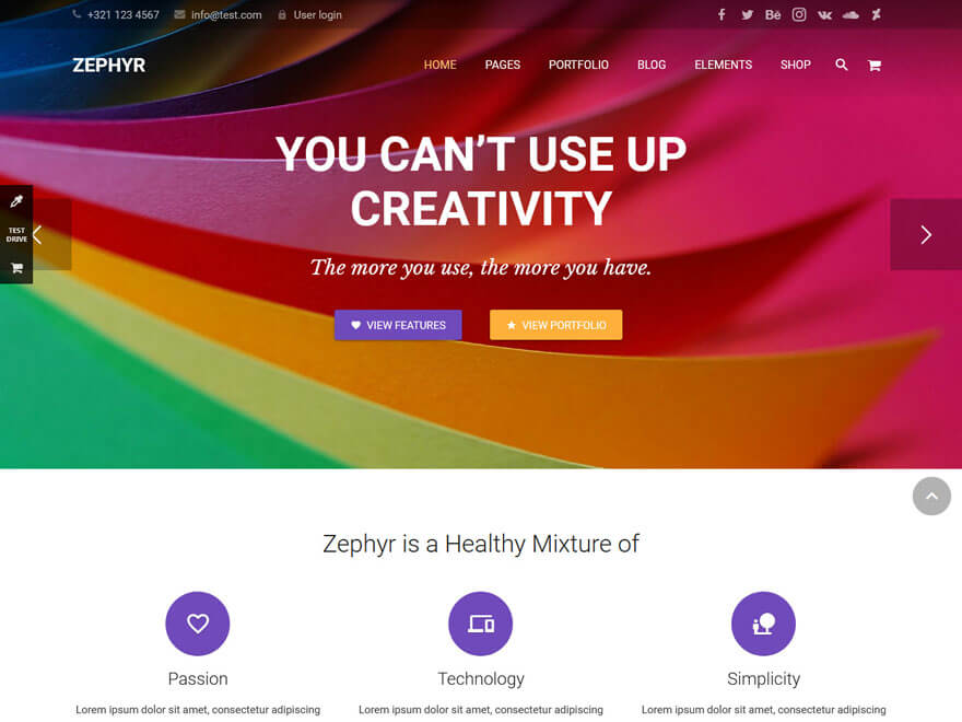 Zephyr-El mejor diseño de materiales de primera clase para WordPress 2018