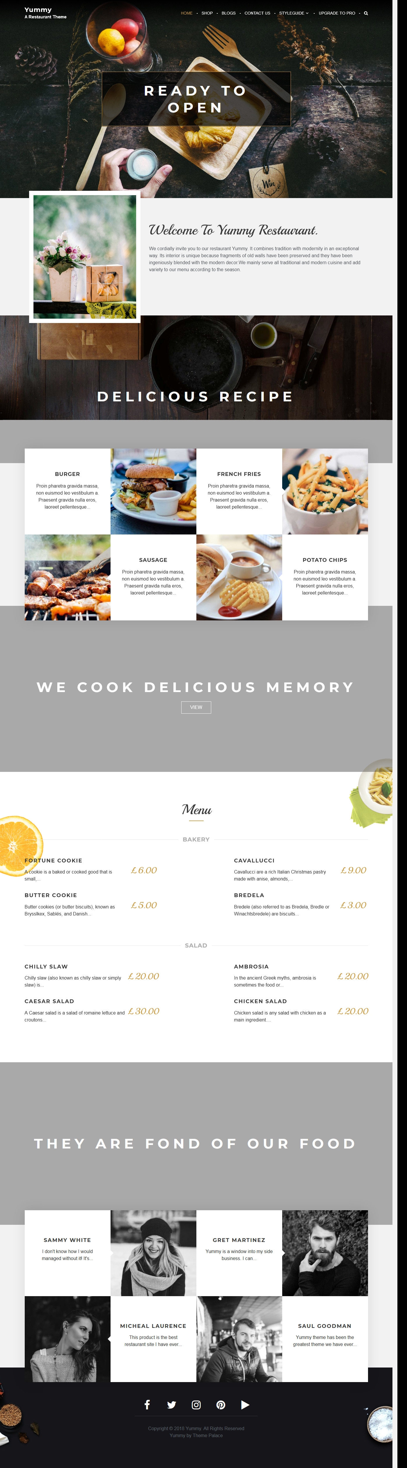 Yummy - Tema de WordPress para el mejor restaurante gratuito