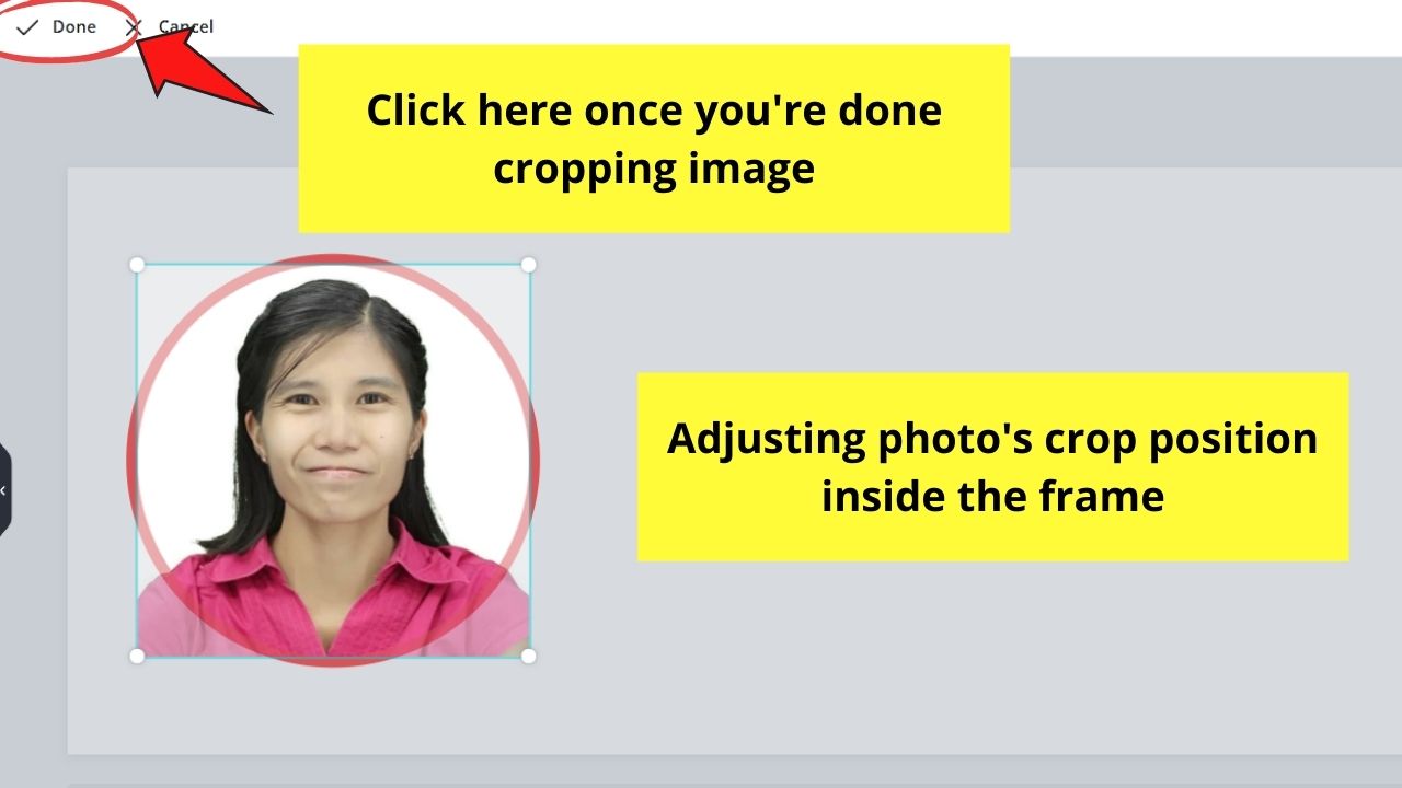 Ajuste la posición de recorte de la foto dentro del marco