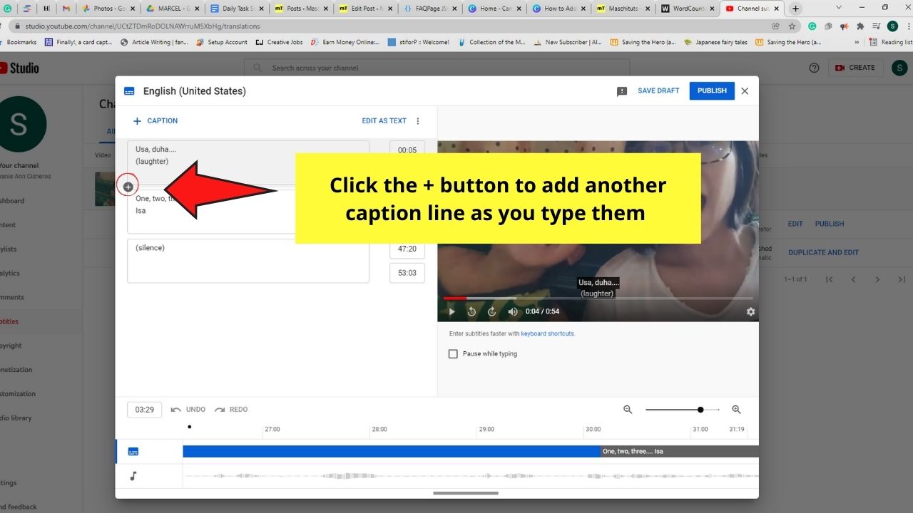 Cómo agregar subtítulos a tus videos de YouTube.  Introducir subtítulos manualmente Paso 2.2