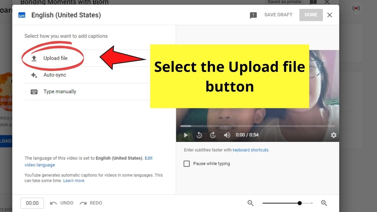 Cómo agregar subtítulos a la transcripción de carga de su video de YouTube Paso 1