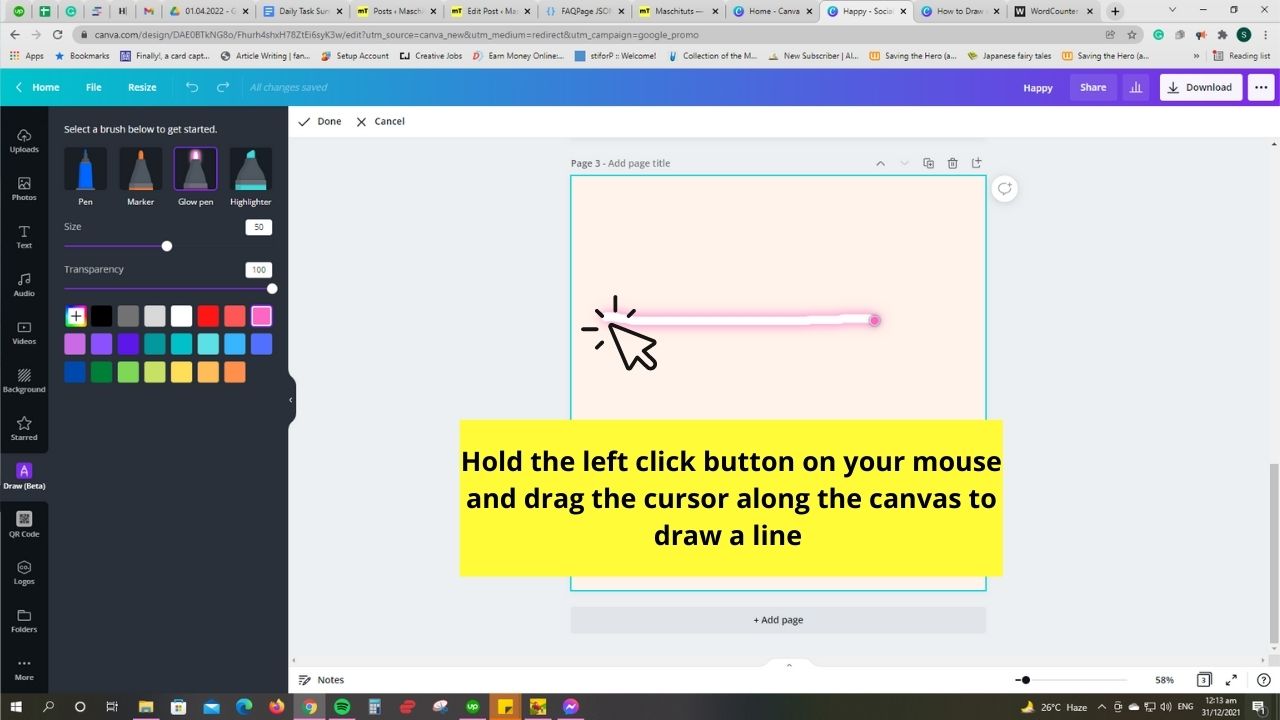 Cómo dibujar líneas en Canva usando la aplicación Dibujar (beta) Paso 3