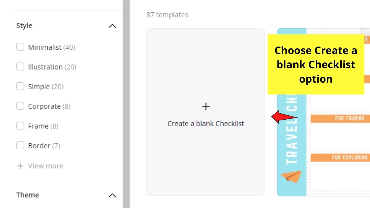 Cómo hacer una lista de verificación en Canva usando una plantilla en blanco Paso 1.1