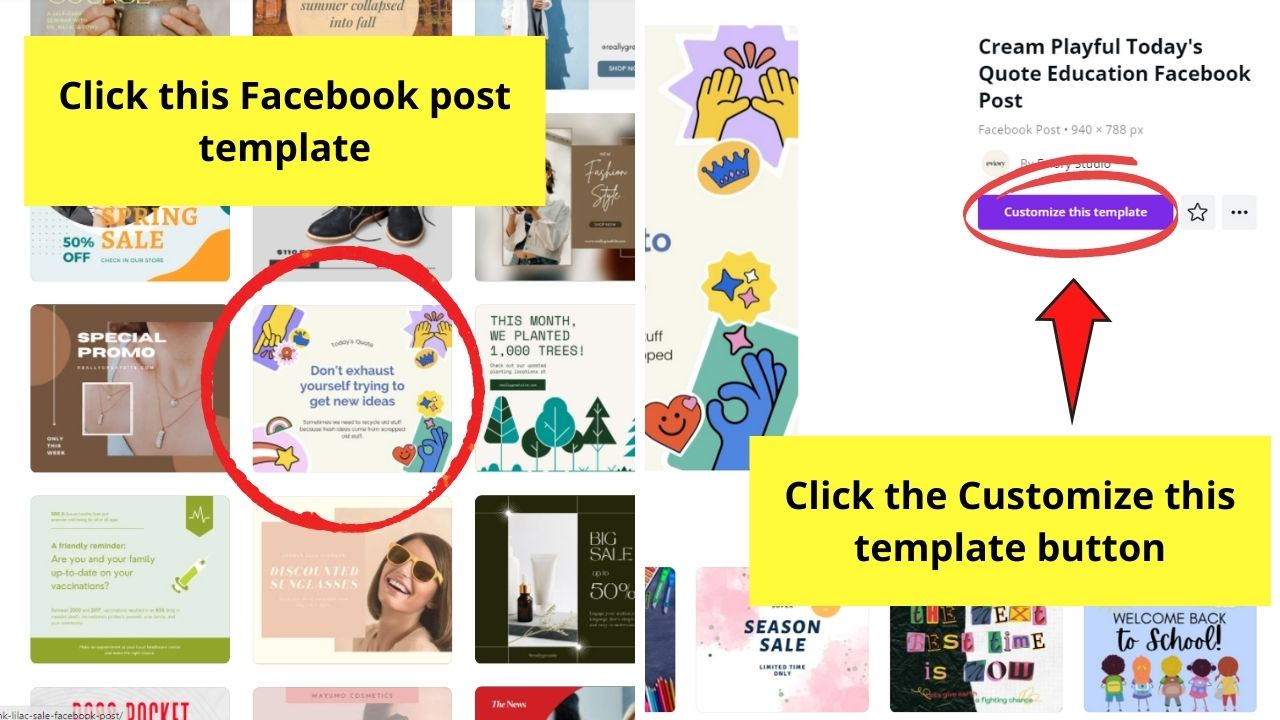 Cómo crear una publicación de Facebook con Canva en Facebook Paso 2