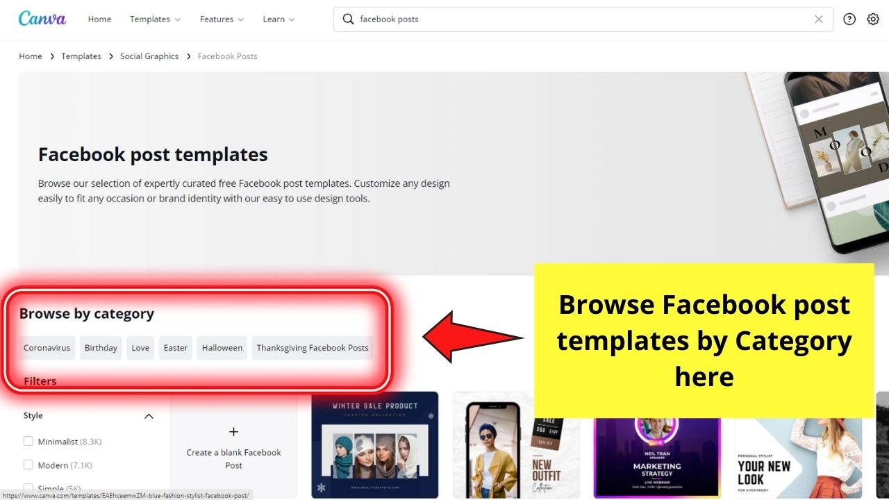 Cómo crear una publicación de Facebook con Canva en Facebook Paso 3