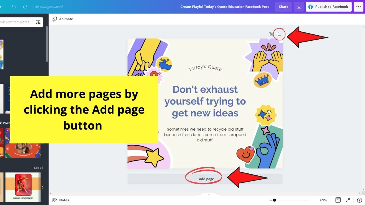 Cómo crear una publicación de Facebook con Canva en Facebook Paso 4.1