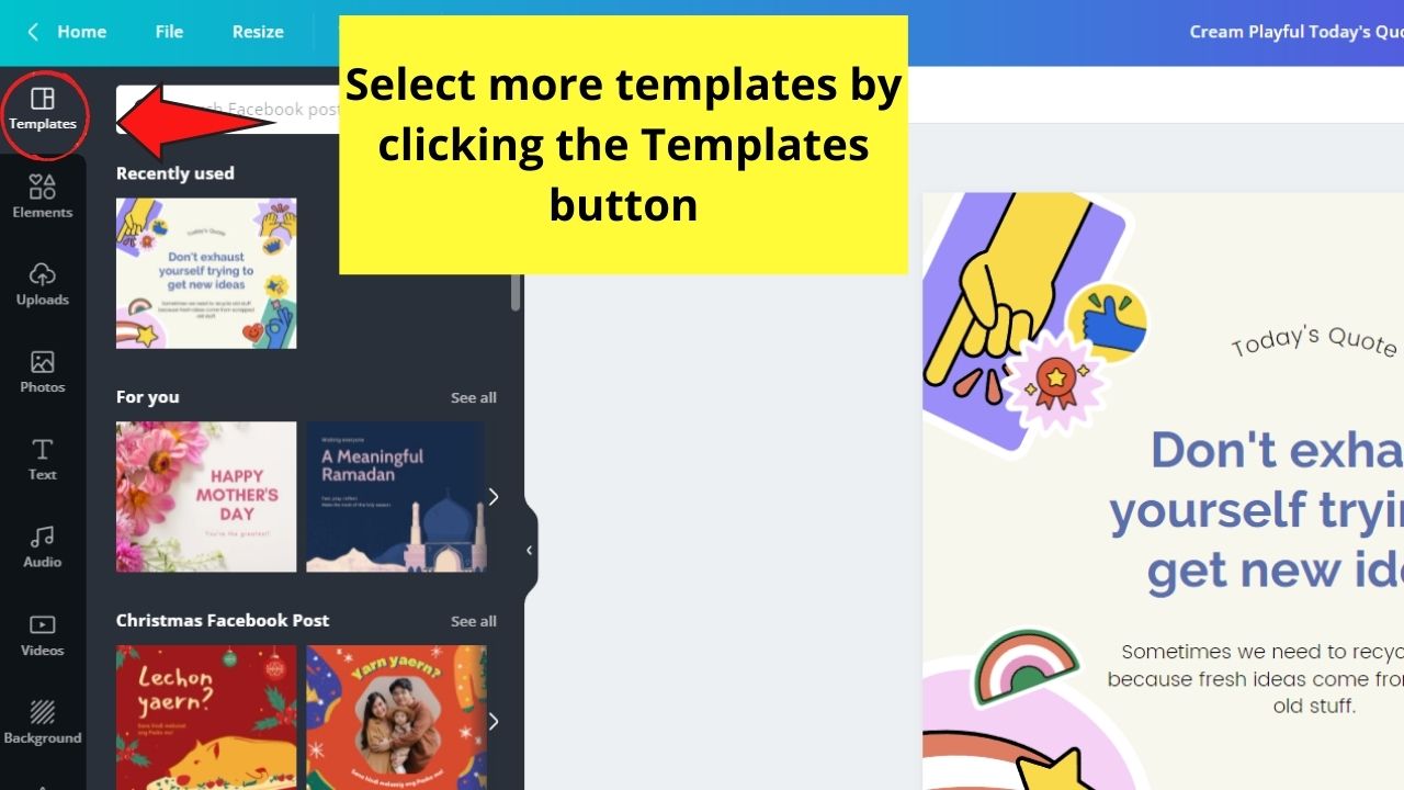 Cómo crear una publicación de Facebook con Canva en Facebook Paso 4.2