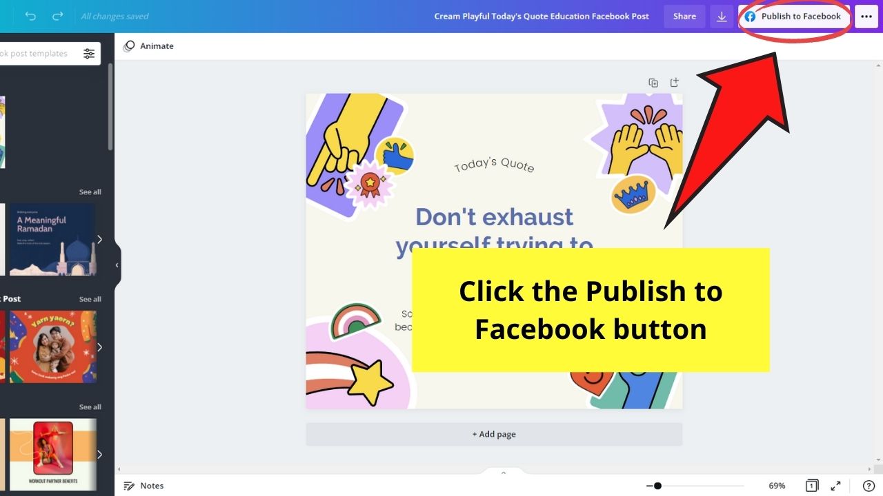 Cómo usar Canva para el botón de Facebook Publicar ahora Paso 1
