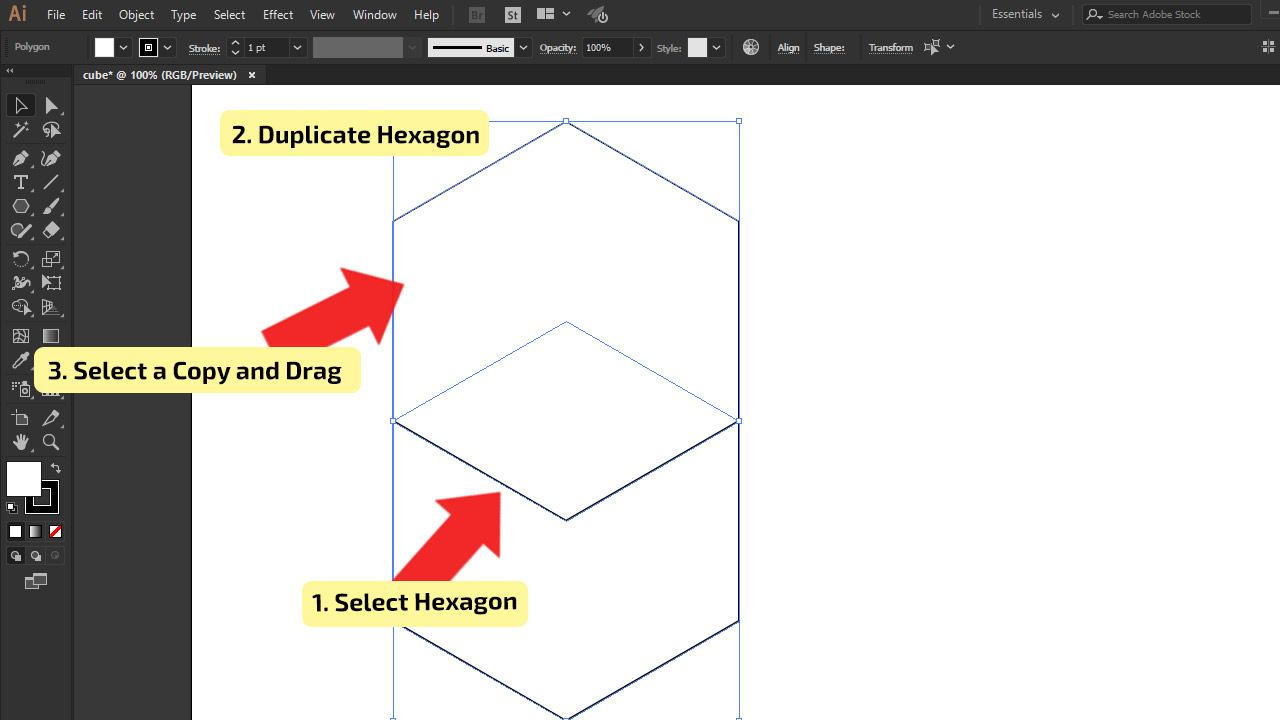 Cómo hacer un cubo en Illustrator usando Hexagon Paso 3