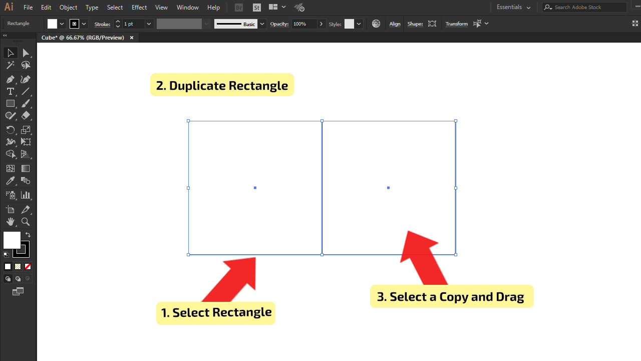 Cómo hacer un cubo en Illustrator (método del rectángulo) Paso 2