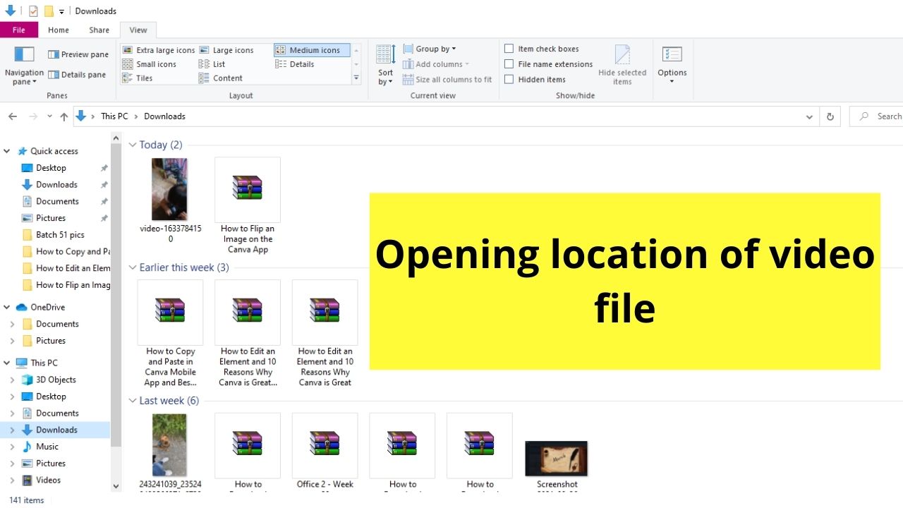 Abra la ubicación del archivo de video en su computadora