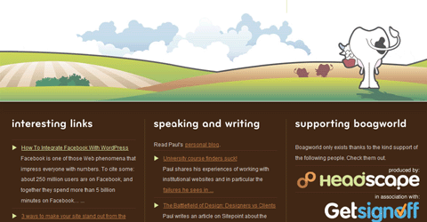 Página de Boag World-WordPress Pie Diseños