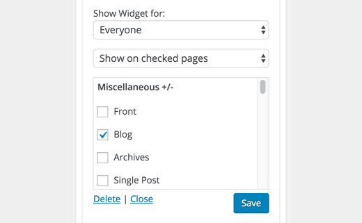 Mostrar/ocultar widgets en diferentes páginas y secciones