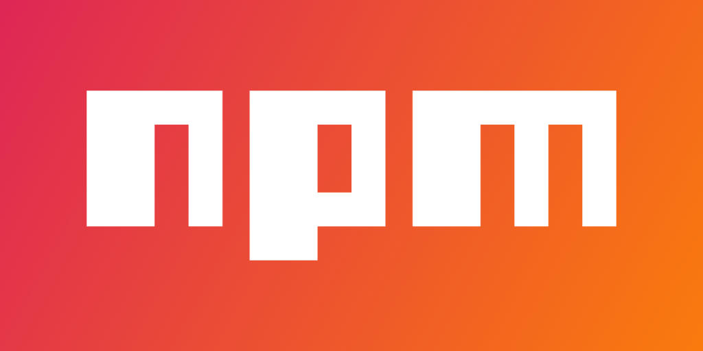 El logotipo de npm en blanco sobre un fondo degradado cambia de rojo brillante a naranja de izquierda a derecha para comenzar esta guía de npm.