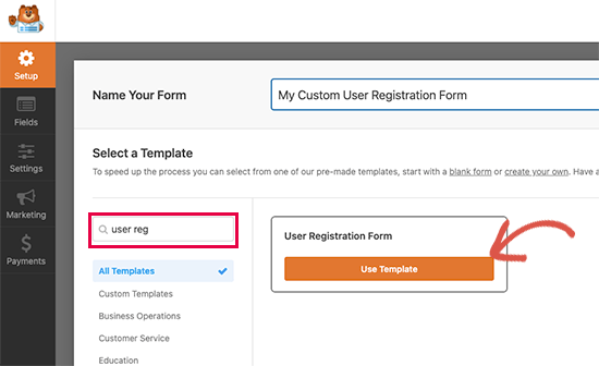Plantilla de formulario de registro de usuario