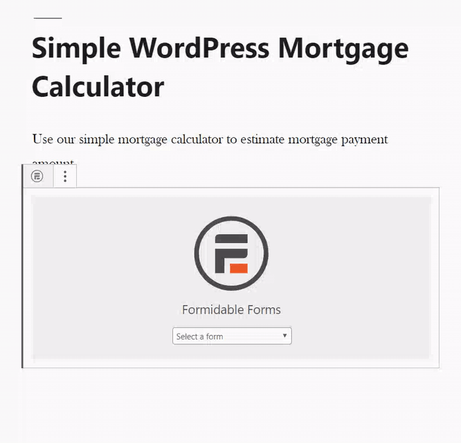 Agregue la calculadora de hipotecas simples de WordPress al editor de Jina