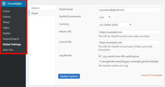 Configurar PayPal con formidables para formularios