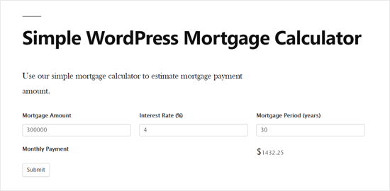 Vista es una forma sencilla de calcular la hipoteca de WordPress