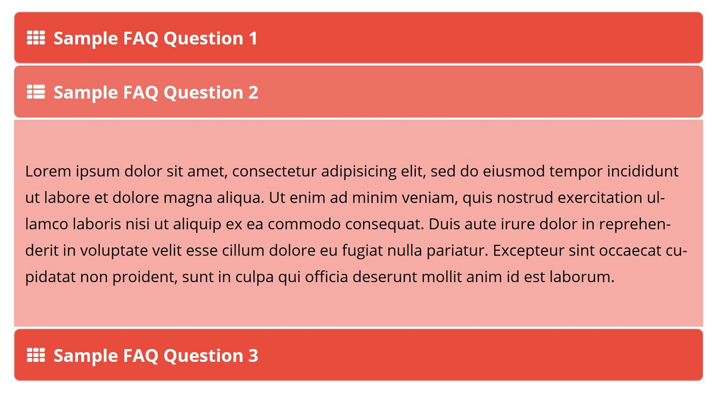 Una imagen del patrón que representa un FAQ del acordeón FAQ