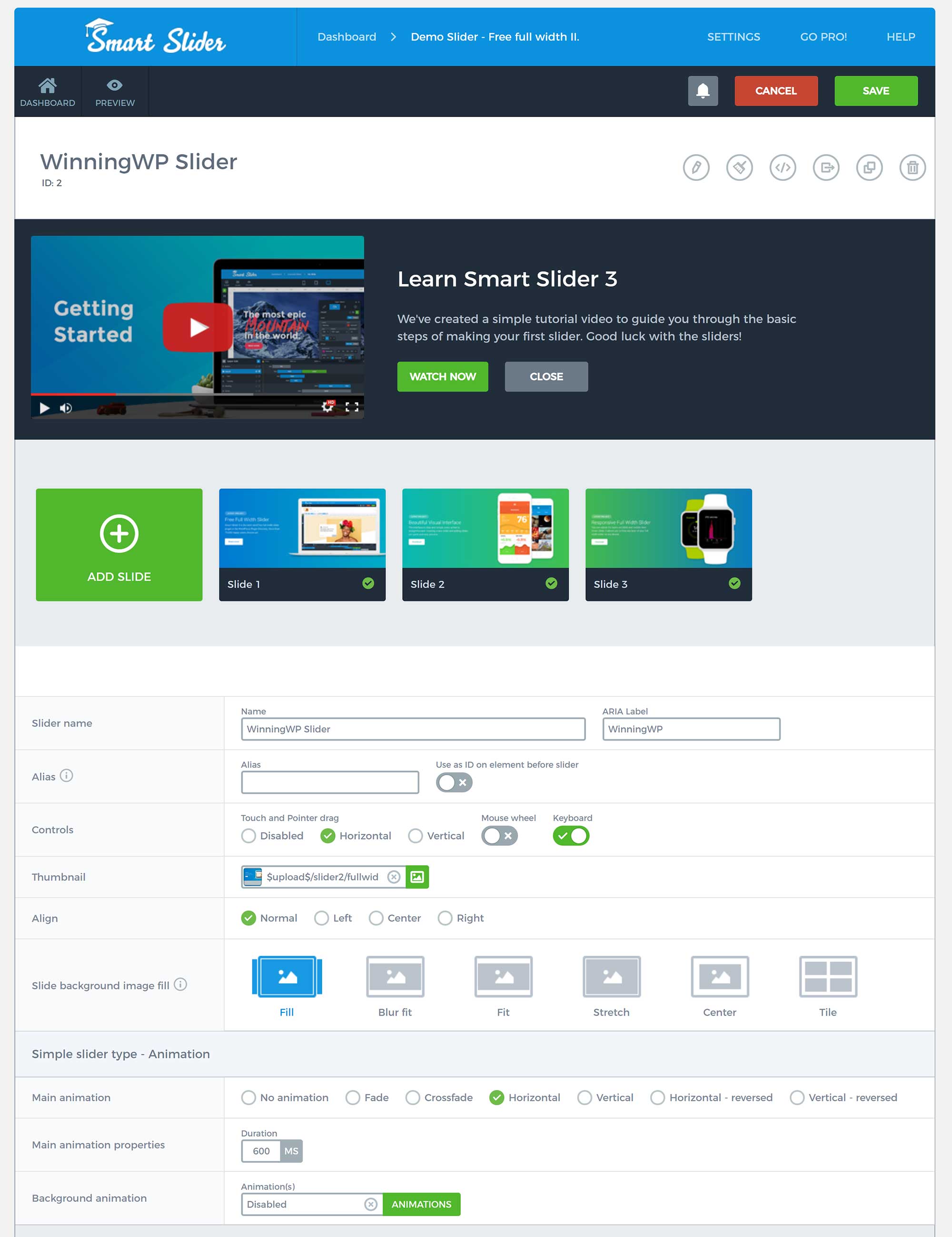 Control deslizante inteligente 3 Editor de diapositivas