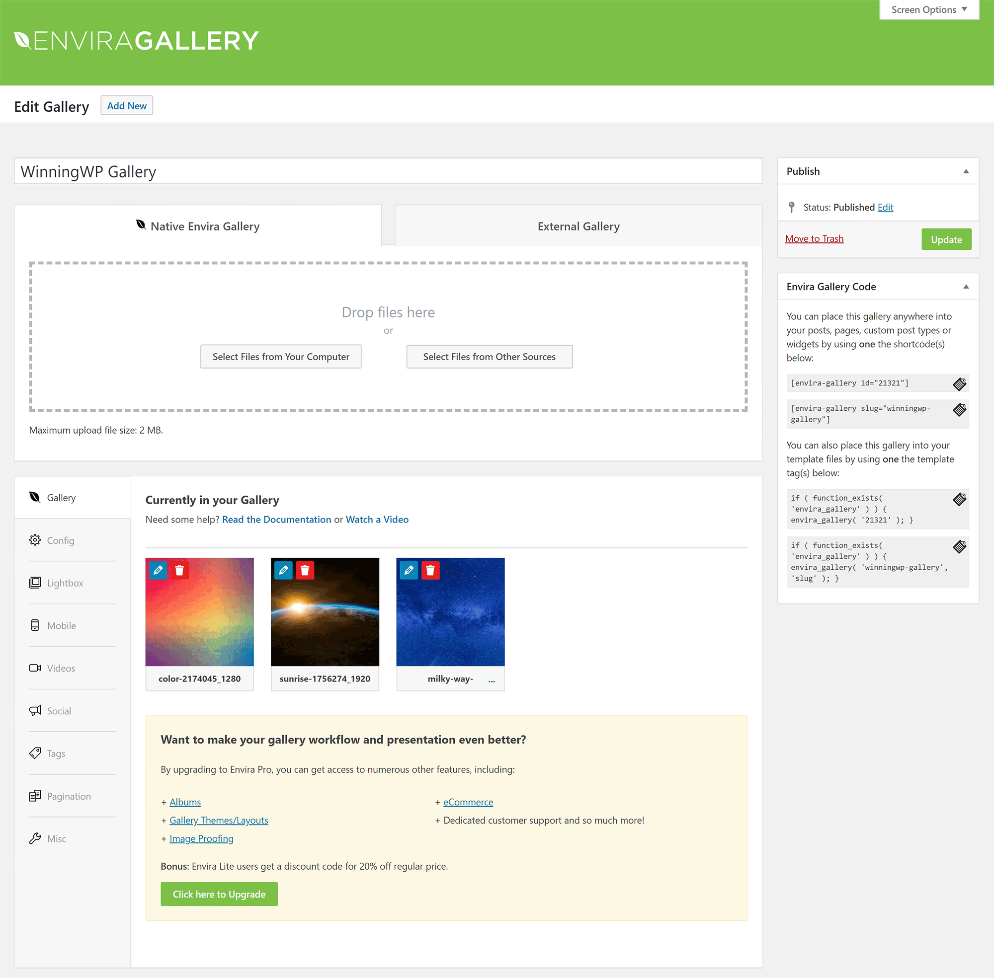 editor de la galería