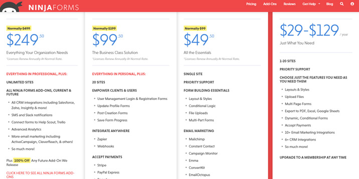 Precios de Formas Ninja