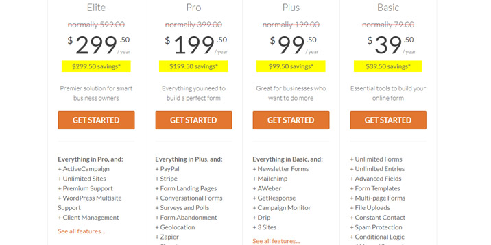 Precios en formularios WP