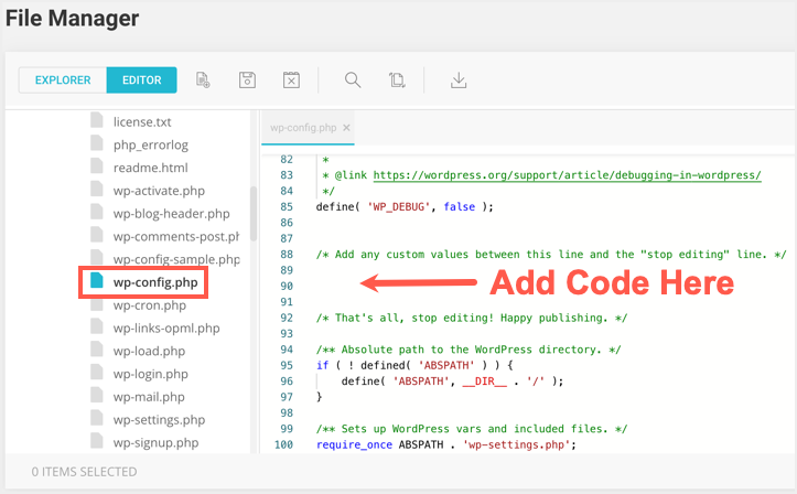 Agregar código al archivo wp-config.php