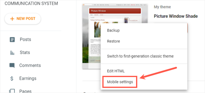 Configuración móvil de Blogger