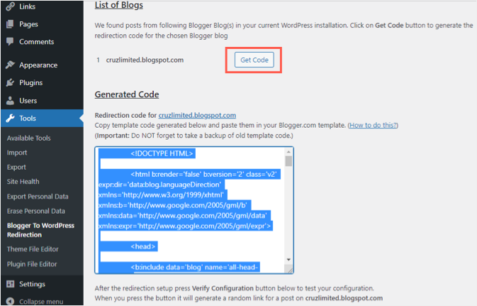 Genere un fragmento de código para la redirección