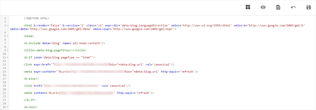 Pegue un fragmento de código de redirección en su sitio de Blogger