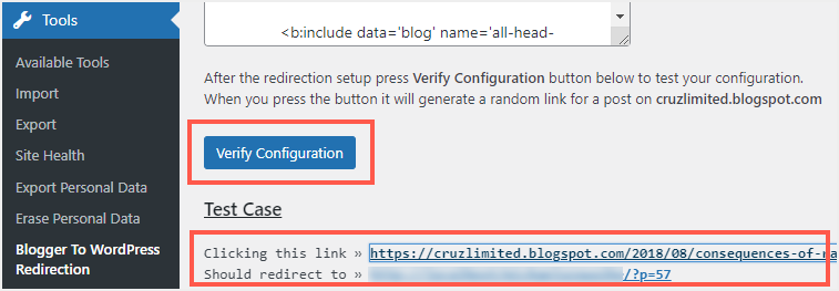 Comprobar la configuración de redirección