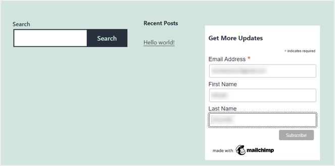 Sitio web de WordPress Mostrar el formulario de registro en Mailchimp