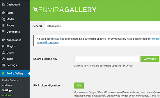 Clave de licencia agregada de Envira Gallery Clave de licencia agregada de Envira Gallery