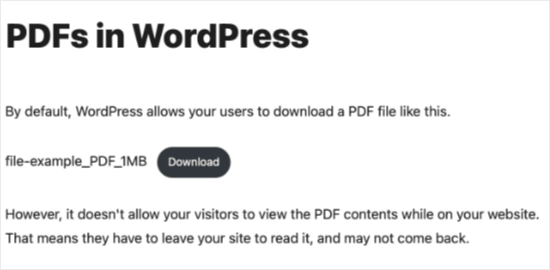 Formato predefinido, los archivos PDF se agregan como enlaces de descarga