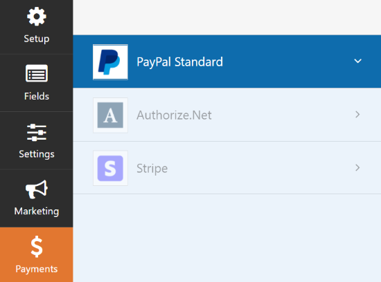 Seleccione PayPal está en la configuración de paginación