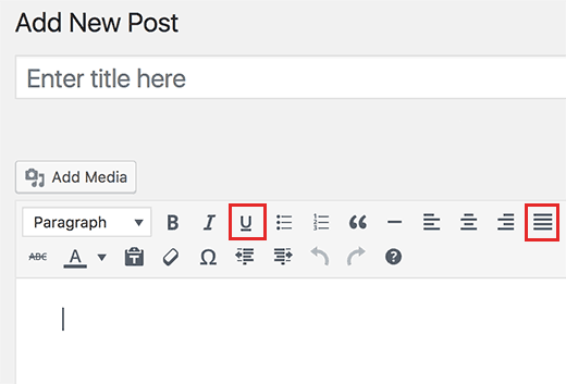 Envíe y justifique los nuevos botones agregados de texto en el editor de WordPress