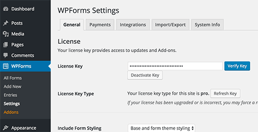 Verifique la licencia de WPForms Verifique la licencia de WPForms