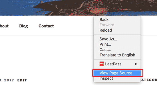 Ver el código en la página de un sitio de WordPress Ver el código en la página de un sitio de WordPress